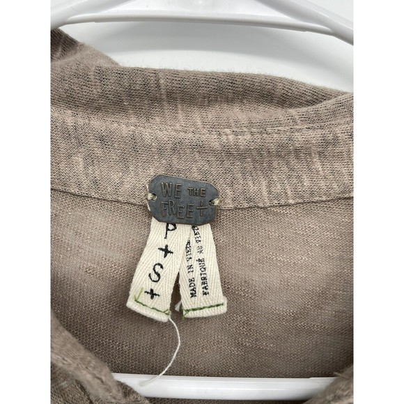 Free People We the Free Brown Caroline Contrast Stitch Stretch Slub Shirt Size S - Picture 3 of 7